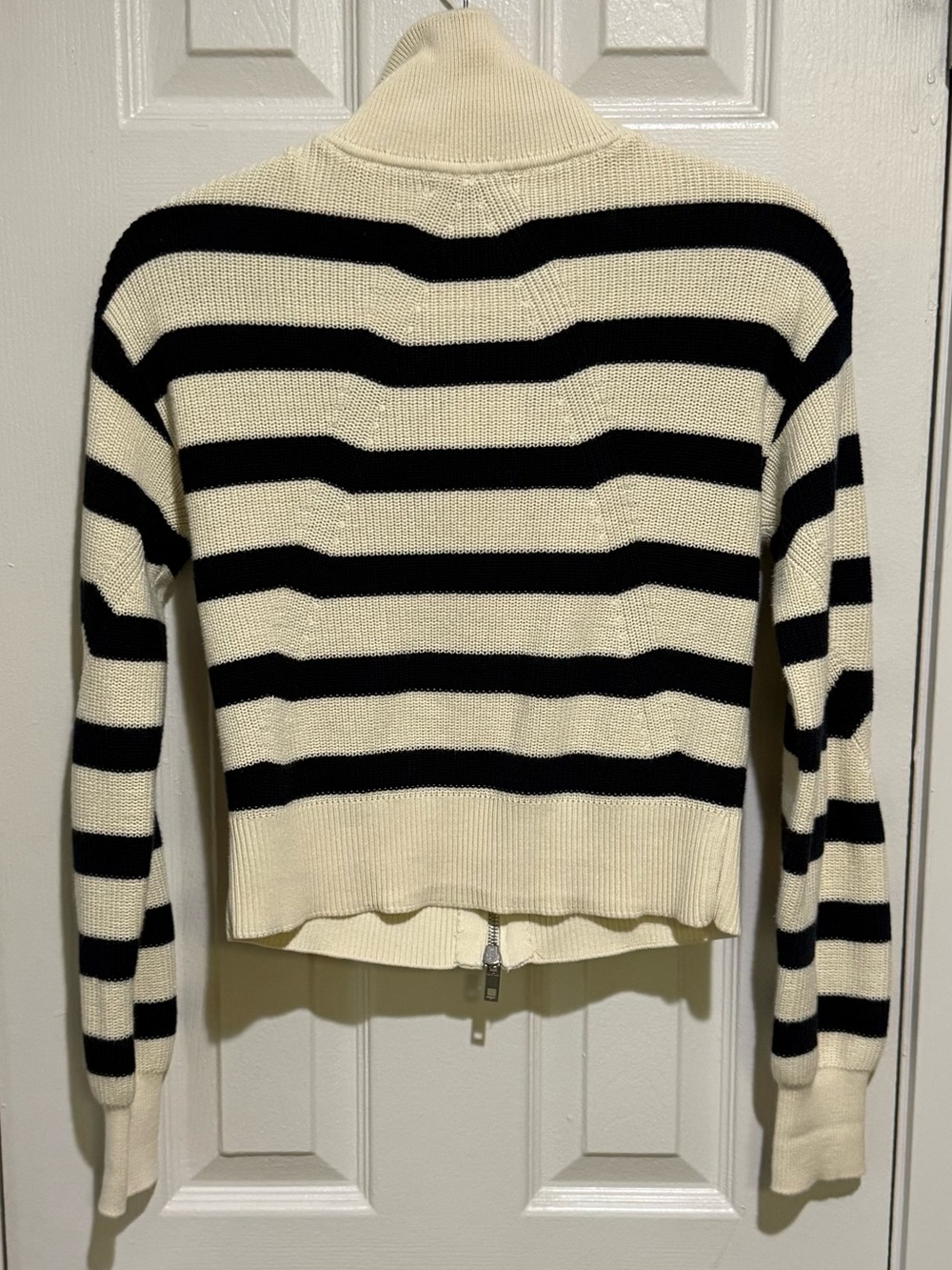 rag & bone Black and Cream Striped Zip-Front Sweater Amy Stripe Cotton zip - Picture 7 of 9